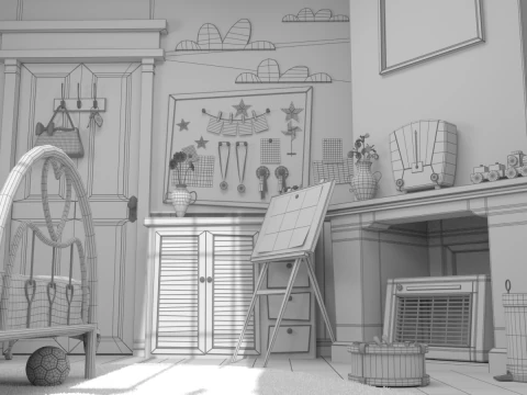 Cartoon Corridor Bedroom V3 3D Model