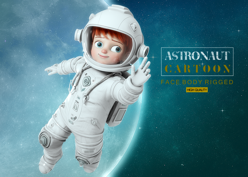 Cartoon Astronaut Rigged 3D 모델 .c4d .max .obj .3ds .fbx .stl .blend 