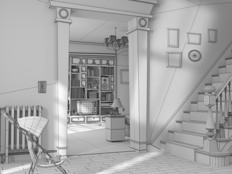 Cartoon Hall Living Room V2 Modèle 3D