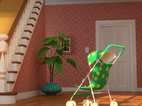 Cartoon Hall Living Room 3D Model