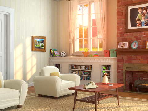 Cartoon Hall Living Room 3D Model