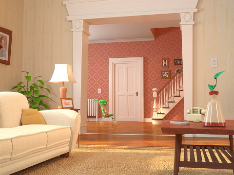 Cartoon Hall Living Room 3D Model