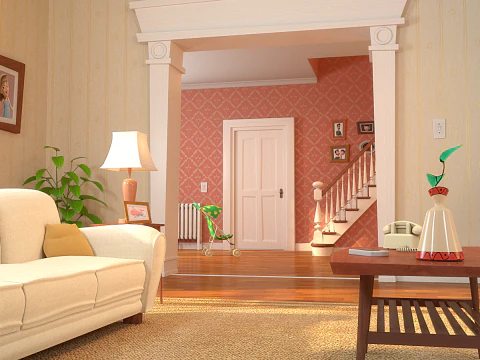Cartoon Hall Living Room 3D Model