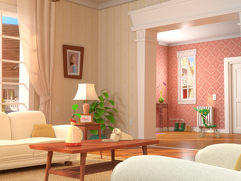 Cartoon Hall Living Room 3D Model