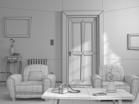 Cartoon Hall Living Room 3D Model