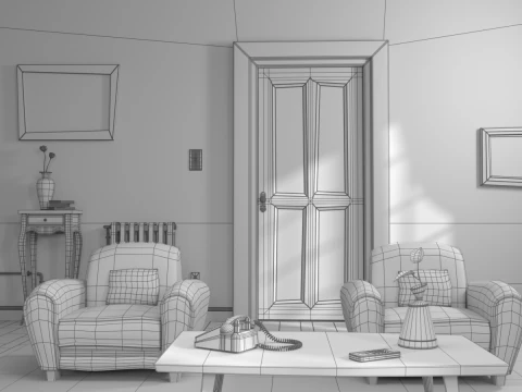 Cartoon Hall Living Room 3D Model