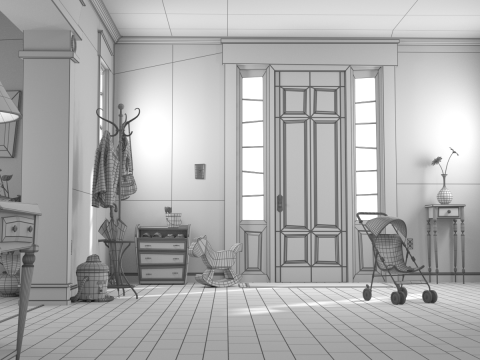 Cartoon Hall Living Room 3D Model