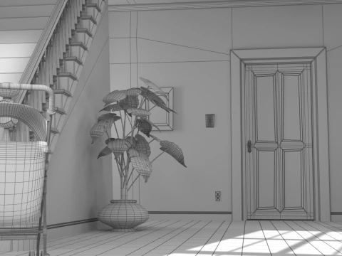 Cartoon Hall Living Room 3D Model