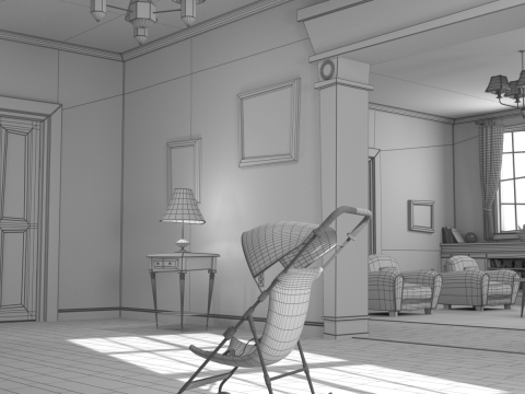 Cartoon Hall Living Room 3D Model