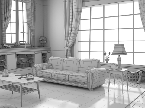 Cartoon Hall Living Room 3D Model
