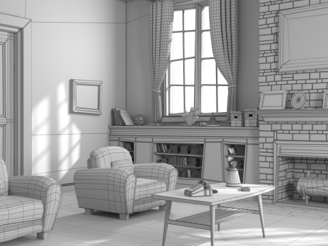 Cartoon Hall Living Room 3D Model