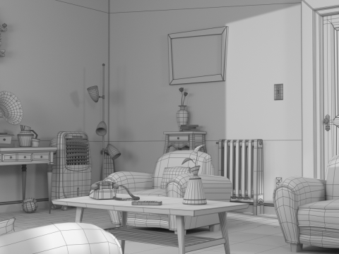 Cartoon Hall Living Room 3D Model