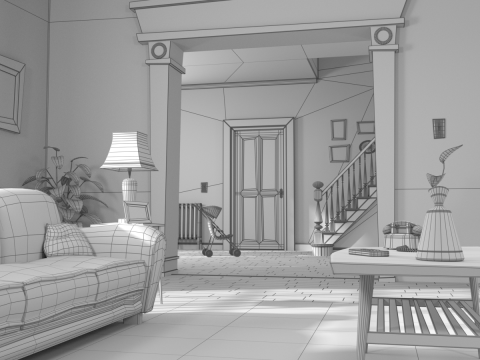 Cartoon Hall Living Room 3D Model