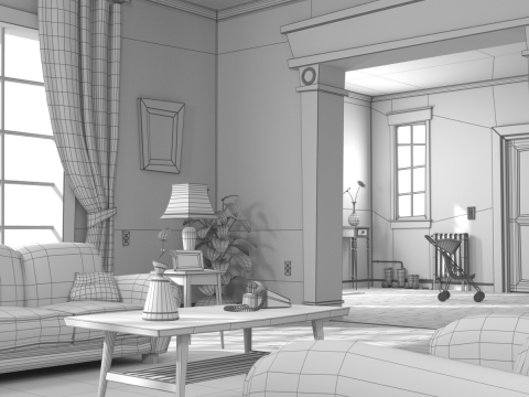 Cartoon Hall Living Room 3D Model