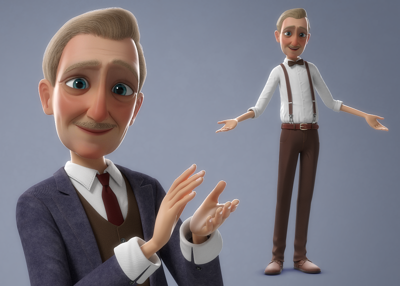 Cartoon Old Man Rigged Modèle 3D .c4d .max .obj .3ds .fbx .stl .blend
