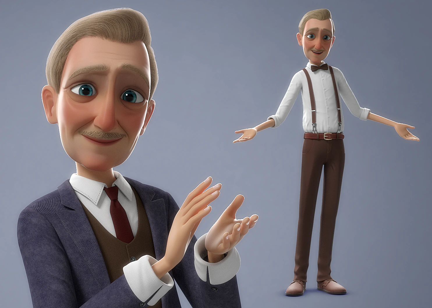 Cartoon Old Man Rigged 3D Model .c4d .max .obj .3ds .fbx .stl .blend