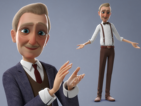 Cartoon Old Man Rigged 3D 모델