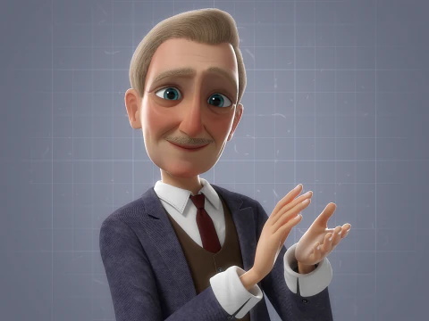 Cartoon Old Man Rigged 3D Model