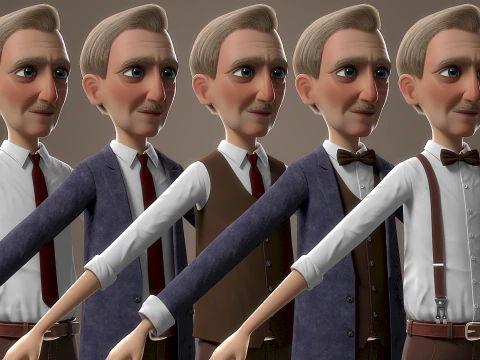 Cartoon Old Man Rigged 3D Model
