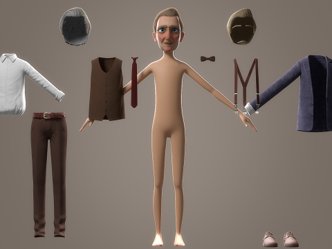 Cartoon Old Man Rigged Modèle 3D