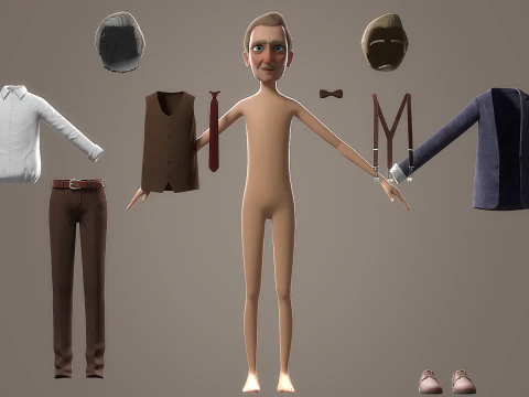 Cartoon Old Man Rigged 3D Model