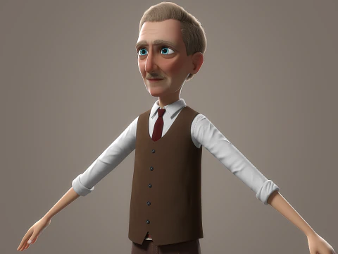 Cartoon Old Man Rigged 3D Model