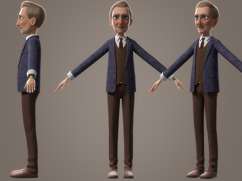 Cartoon Old Man Rigged Modèle 3D