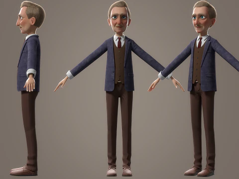 Cartoon Old Man Rigged 3D Model