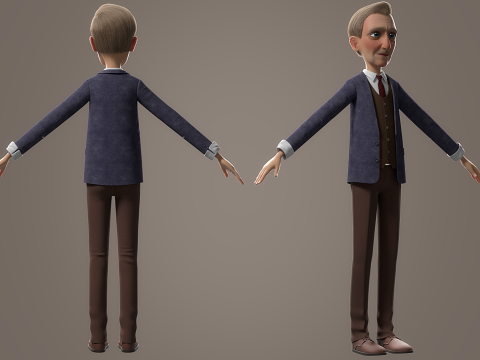 Cartoon Old Man Rigged Modèle 3D