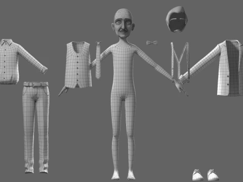 Cartoon Old Man Rigged 3D Model