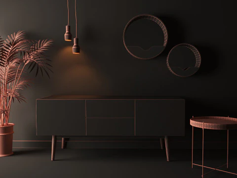 Meuble suspensions table miroir 3D Model