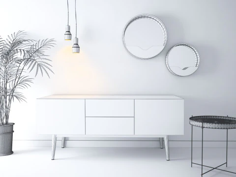 Meuble suspensions table miroir 3D Model