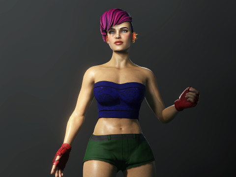 Cartoonish Female Fighter 3D Model