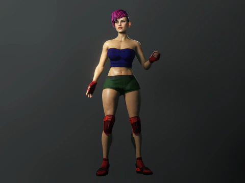 Cartoonish Female Fighter 3D Model