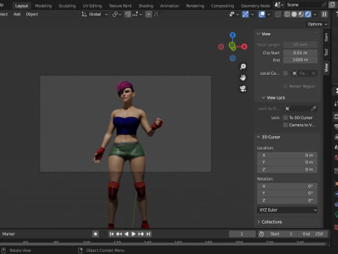 Cartoonish Female Fighter 3D Model