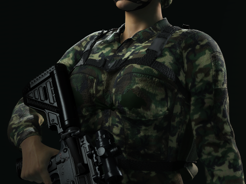 Female Marine Soldier 3D Модель