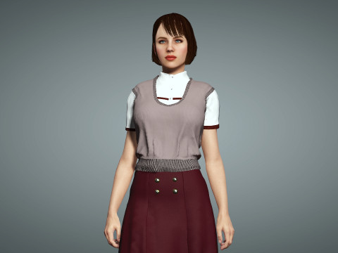 Female School Girl Modèle 3D
