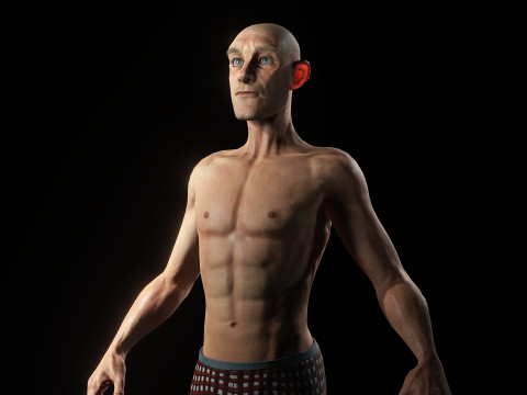 Vieil homme caricatural réaliste avec des mouvements du visage Modèle 3D