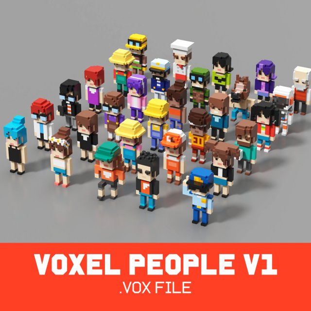 Little People in Voxel V1 3D Model .c4d .max .obj .3ds .fbx .stl .blend 