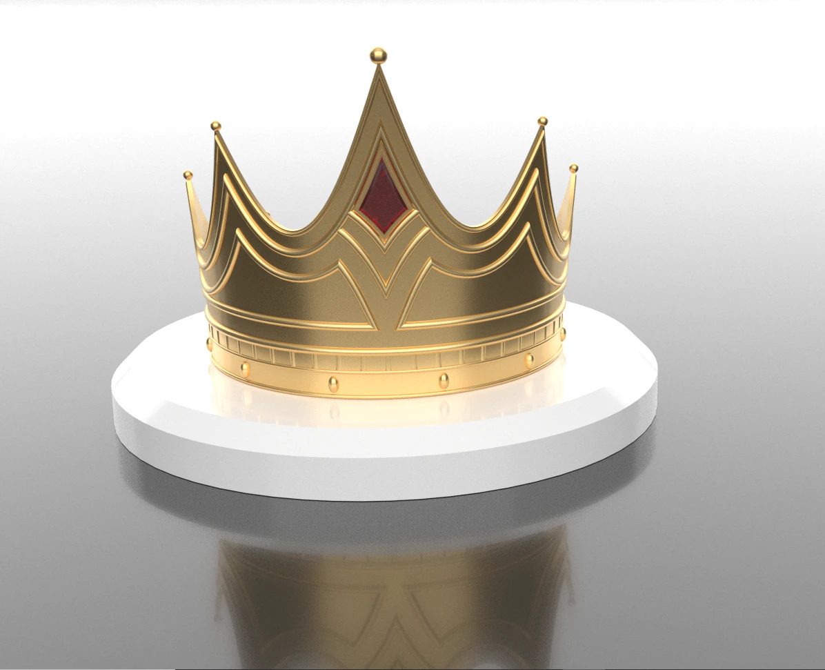 Golden crown with a ruby 3D Print Model .c4d .max .obj .3ds .fbx .stl .blend 
