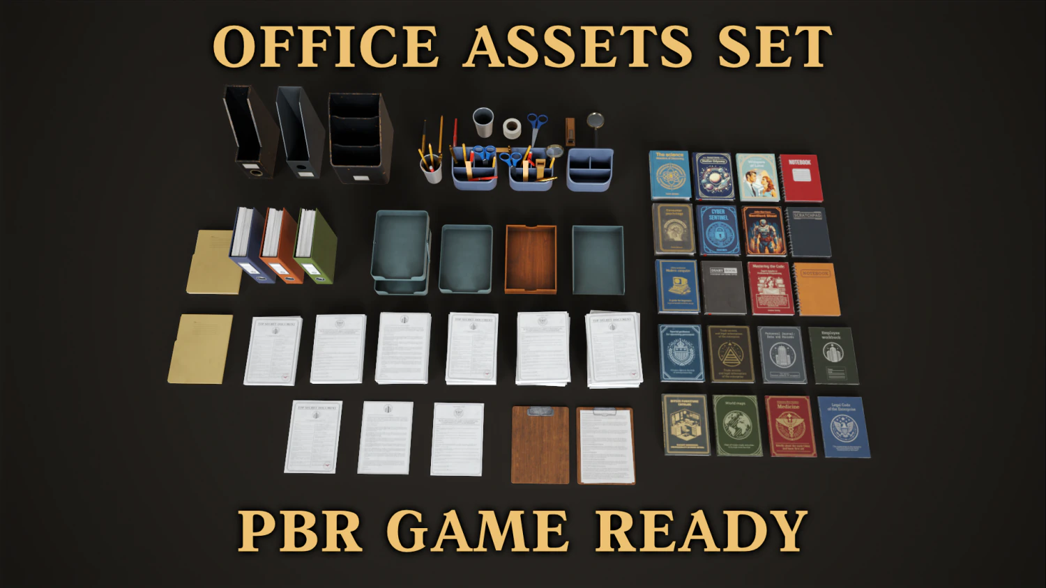 Office assets set 3D Model .c4d .max .obj .3ds .fbx .stl .blend 
