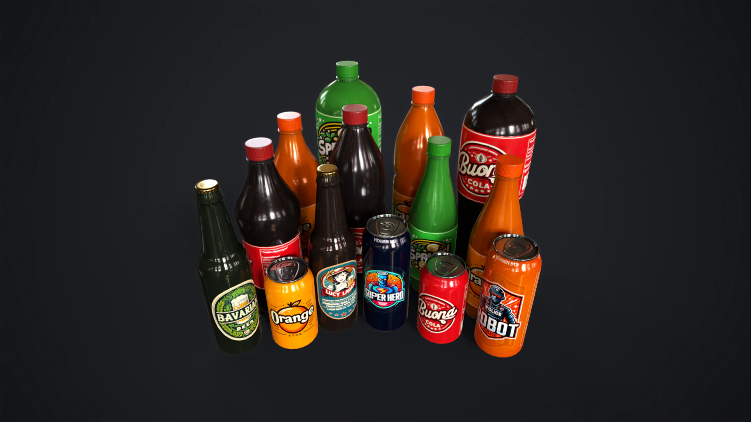 Various drinks 3D Model .c4d .max .obj .3ds .fbx .stl .blend