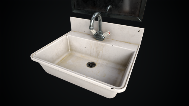 Metal Sink and Mirror 3D Model .c4d .max .obj .3ds .fbx .stl .blend 