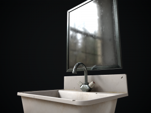 Metal Sink and Mirror 3D Model