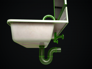 Metal Sink and Mirror 3D Model