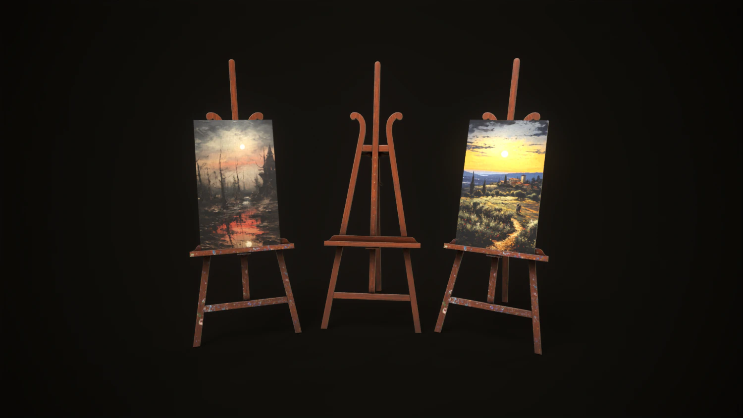 Vintage easel and canvas 3D Model .c4d .max .obj .3ds .fbx .stl .blend