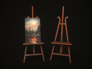 Vintage easel and canvas 3D Model