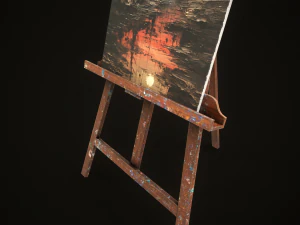 Vintage easel and canvas 3D Model