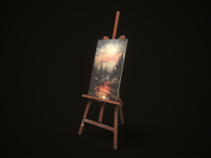 Vintage easel and canvas 3D Model
