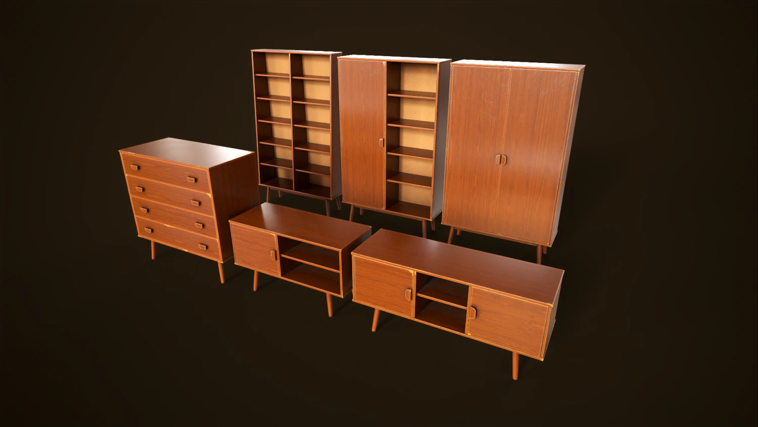 Retro furniture set 3D Model .c4d .max .obj .3ds .fbx .stl .blend